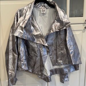 Planet Silver Metallic Cropped Leather Jacket - Women's